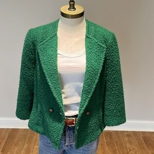 Cabi holiday green wool blend boucle cropped blazer size 8